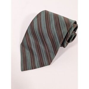 Calvin Klein Tie, Green with Wood Stripes‎ 3.50"x60", 100% Silk Made In China